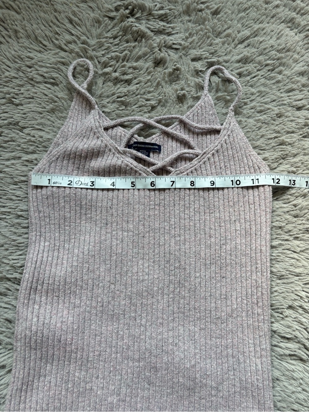 American Eagle V-Neck Strappy Knit Tank Top - Light Mauve medium - Picture 4 of 7